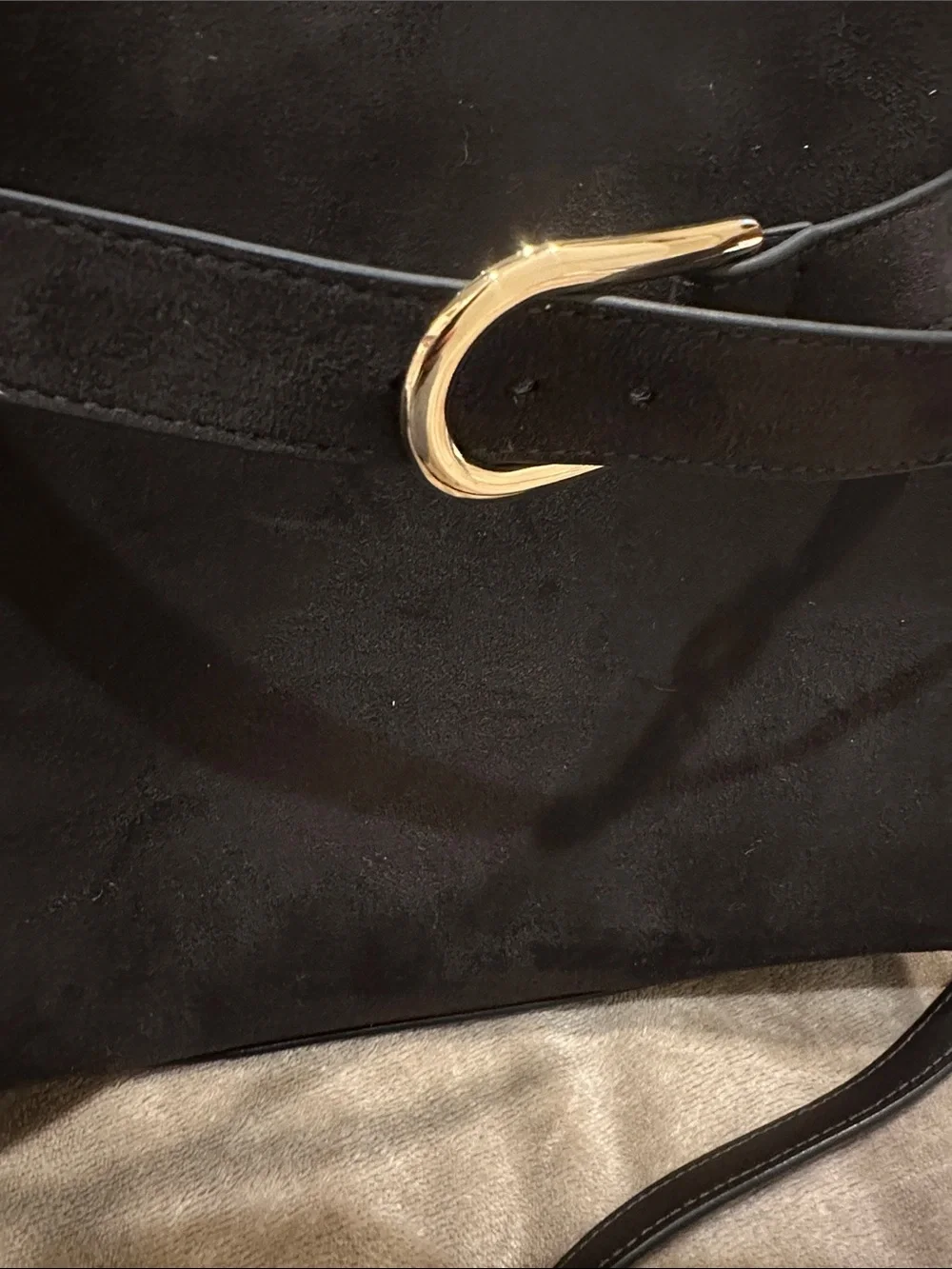 H&M Black Suede Top-Handle Tote with Gold Buckle